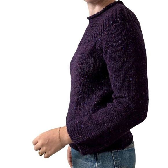 Vintage NWT Fisherman Purple Wool Donegal Fleck Chunky Irish Winter Sweater sz S - Picture 6 of 7